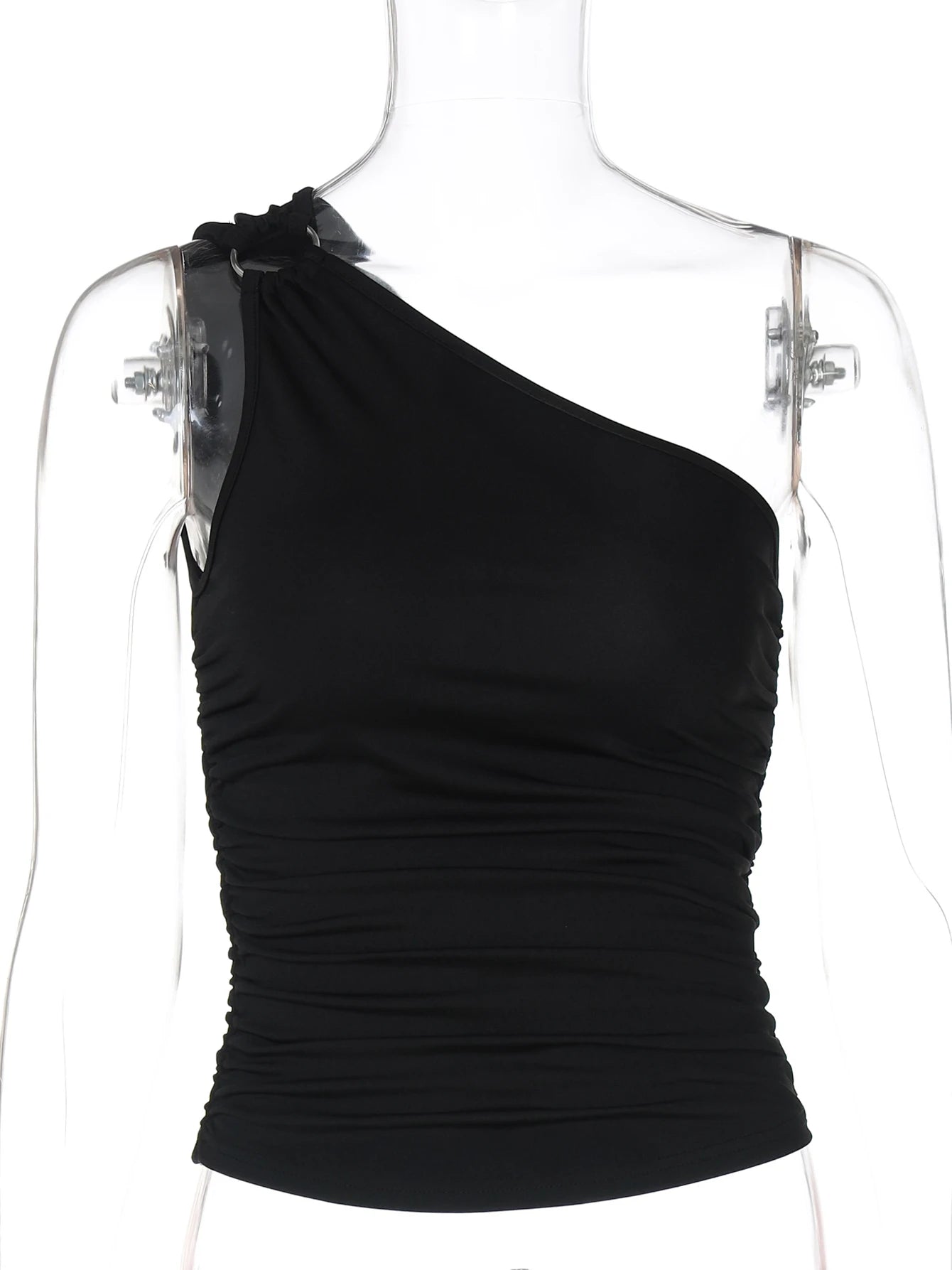 Hugcitar Women'S Fashion Sexy One Shoulder Solid Ruched Sexy Crop Tank Top Summer Clothes Streetwear Party Festival Wholesale.