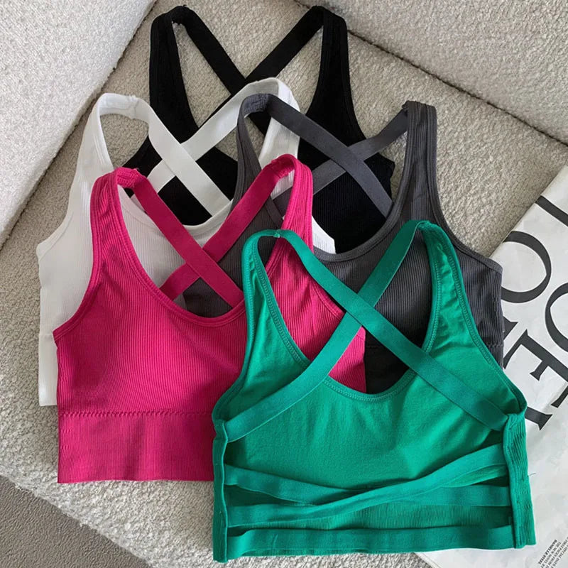 3pcs Sport Fitness Yoga Bra Sexy Women Vest Back Cross Strap Tank Tops Female Push Up Running Bra Lady Breathable Soft Underwear.