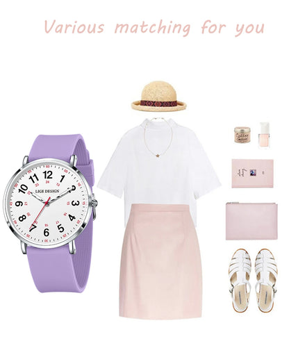 LIGE Fashion Elegant Watches for Woman Ladies Candy Color Silicone Casual Luminous Waterproof Dress Quartz Women's Wristwatches