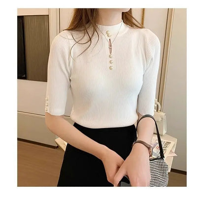 2025 frühling Herbst Korean Fashion Solid Pullover Frauen Kurzarm Tops Pull Femme Beiläufige Dünne Weibliche Pullover Gestrickte Kleidung.