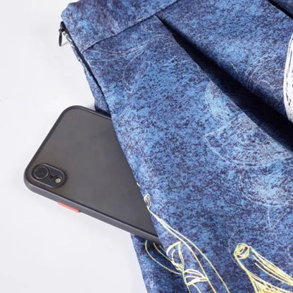 Blue Painting Vintage High Waist Ball Gown A-line Loose Women's Skirt Knee-Length Long Skirts For Women Clothing Fashion 2025.