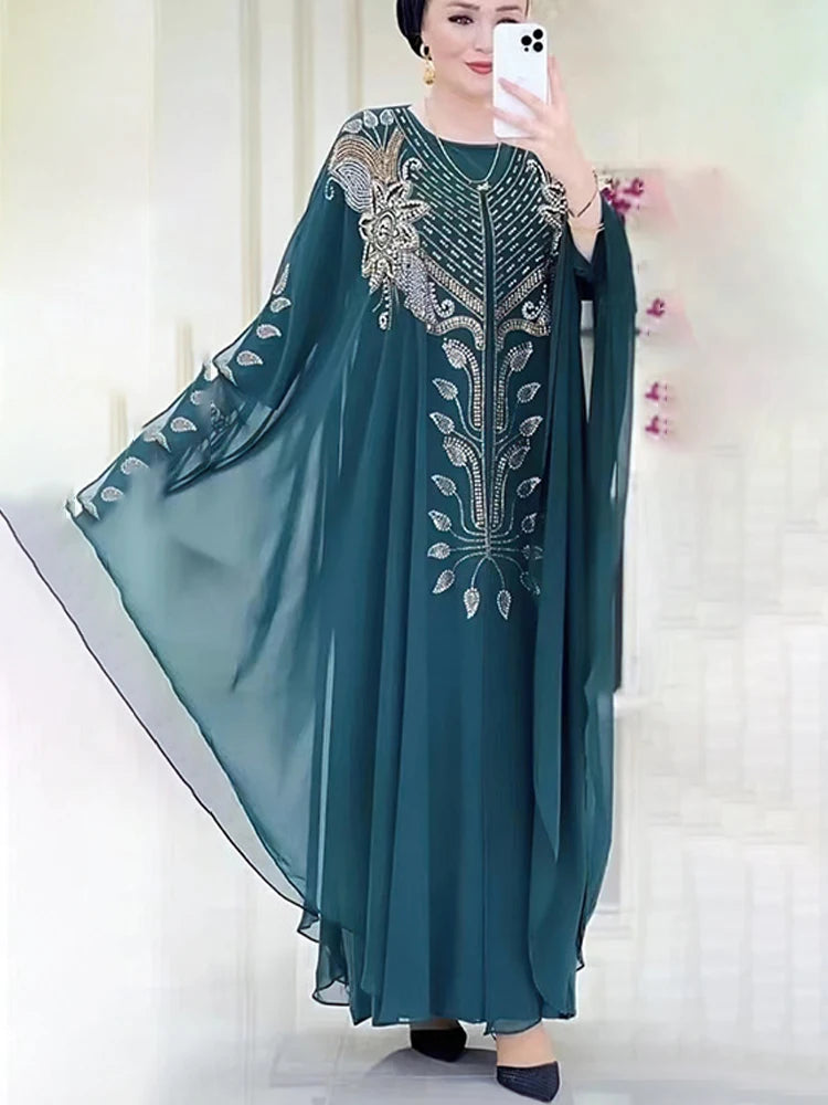 Chiffon Boubou Muslim Fashion Abaya 2-teiliges Set Dubai Türkei Maxikleid Musulman Ensembles Kaftan Marocain Islamische Kleidung.