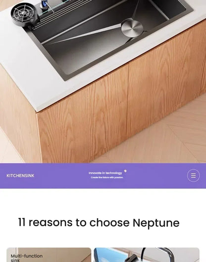 Intelligent Waterfall Stainless Steel Kitchen Sink MultiFunctional Digital Display Porous Large Single Slot Wash Dish Basin