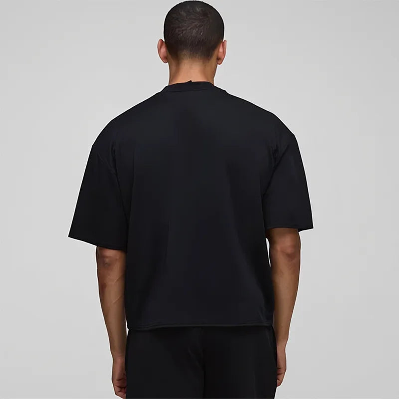 Basic Oversized Boxy Crew Neck T-shirt Mens Heavyweight 240GSM 100% Cotton Half Sleeve T-Shirts Summer Loose Sports Clothing.