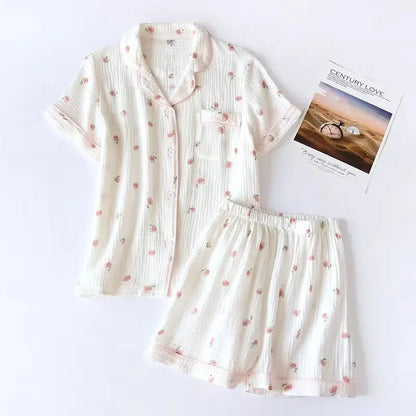 2025 sommer Damen Kurzarm Shorts Pyjamas Set 100 % Baumwolle Krepp Tuch Dünne Hause Service Zwei-stück Frühling und Herbst Lose