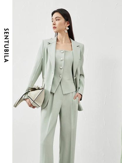 SENTUBILA 3 Piece Blazer Pant Suit Sets Women 2025 Autumn Suit Jacket Waistcoat Dress Pant Office Outfit Matching Set 141Z53565.