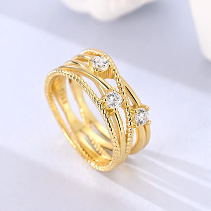 925 Sterling Silver Rings Gold Color Sparking Popular LOVE Wedding Ring Certified Women Engagement Jewelry Anniversary Gifts.