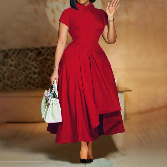 Elegante Kirchenkleider für Frauen, plissiert, A-Linie, kurze Ärmel, unregelmäßige Länge, edle, bescheidene afrikanische Kleider, Party-Anlass, weiblich
