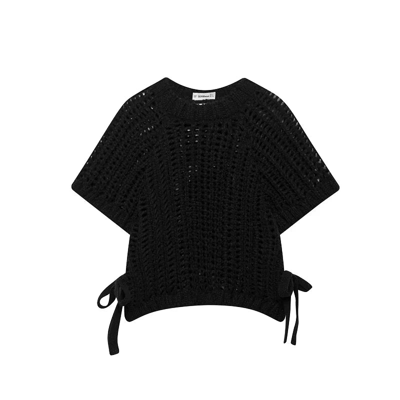MUJER 2025 Stricken Crop Tops Frau Kurzarm Pullover Gestrickte Kurze Pullover für Frauen Gebunden Strickwaren Mode Damen Pullover.
