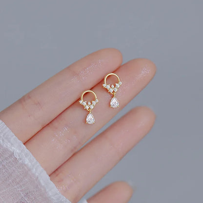 Korean Cute Ear Piercing Water Drop Earrings for Women Crystal Short Tassel Hypoallergenic Female Earrings Party Jewelry Brincos