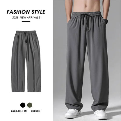 Herren-Freizeithose mit lockerer Passform, ultradünn, vielseitig, gerades Bein, sportlich, drapiert, Eisseidenhose, Sommer, leicht
