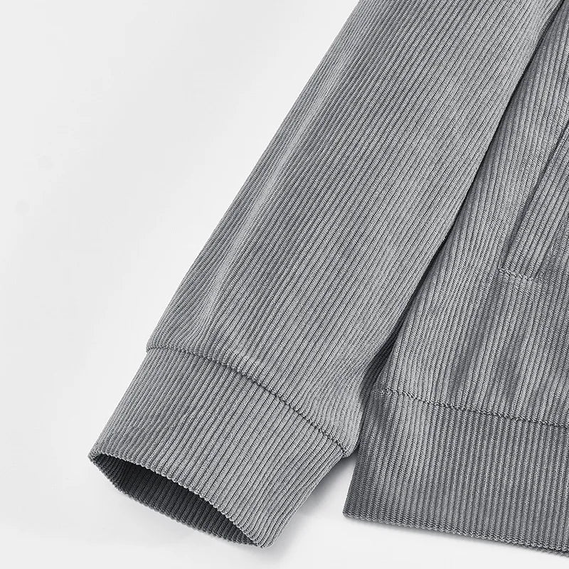 Men's Corduroy Jacket Stand-up Collar Slim Fit Retro Multi-pocket Workwear Commuter Coat for Spring And Autumn