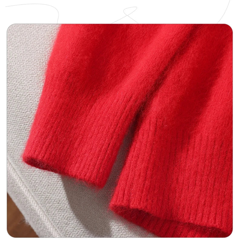 Women's Round-neck Mink Cashmere Sweater Soft Pullover Jumper Comfortable Knitted Top for Autumn Winter Pure Mink Material