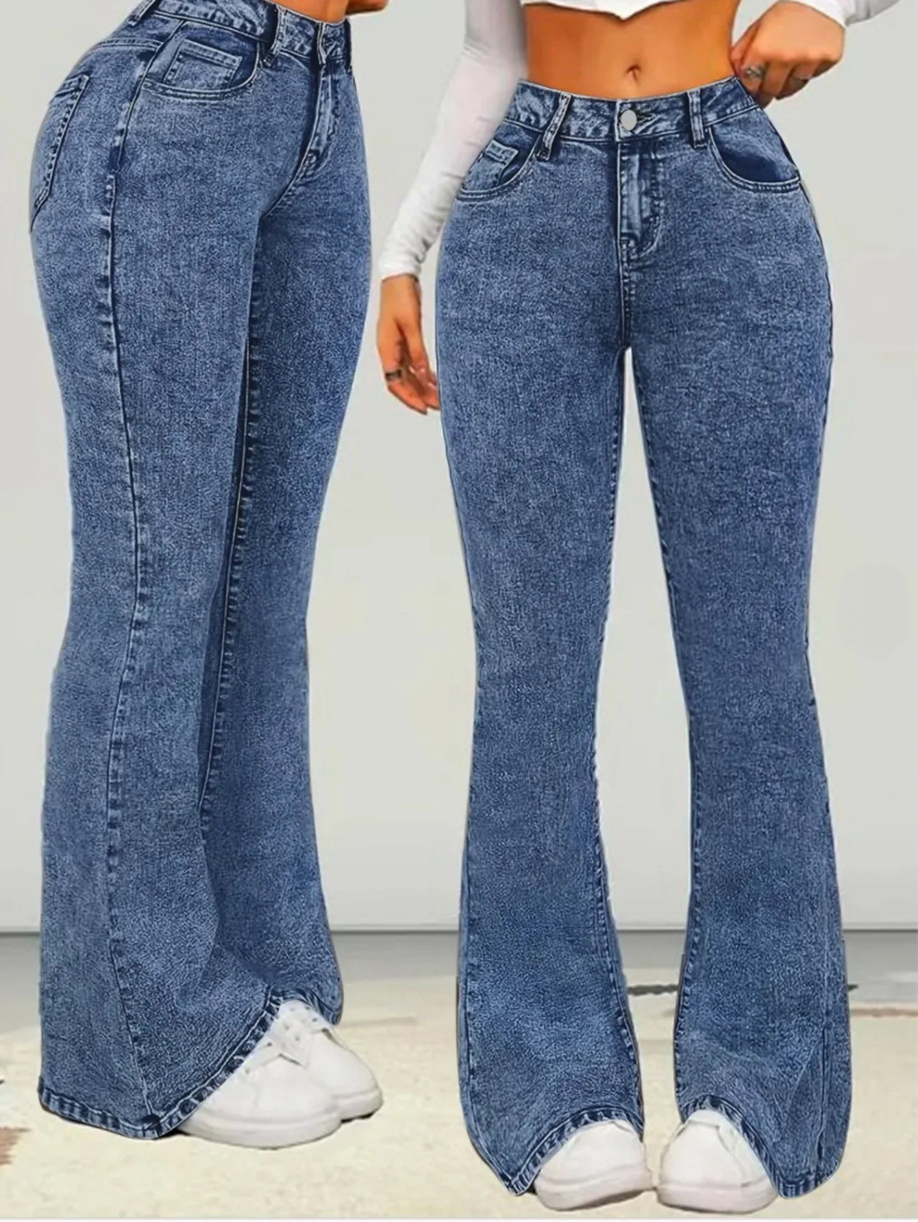Women's Fashion Slim Fit Casual Micro Flared Jeans High Waist Bootcut Denim Pants Mid Rise Wide Leg Trousers.