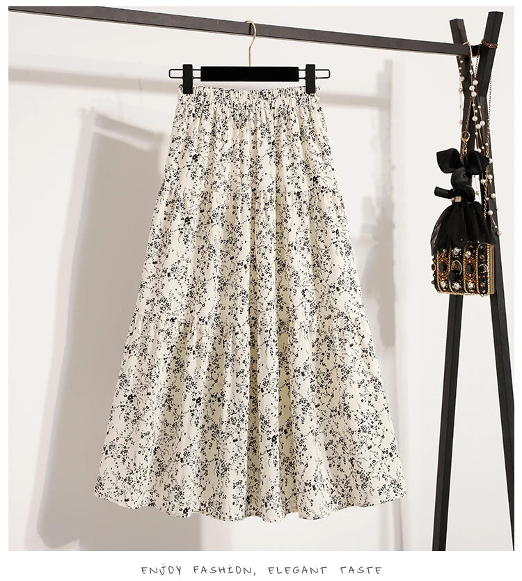 Zjaiss Autumn 2025 Floral Pleated A- Line Skirt Vintage Draped Elegant Chinese Style Women's Half-length Skirts With Lining.