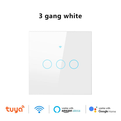 Tuya Wifi Smart Touch Licht EU Schalter Drahtlose Fernbedienung LED Licht Schalter Kein Neutralleiter Erforderlich 1-4 Gang Alexa Google Hause