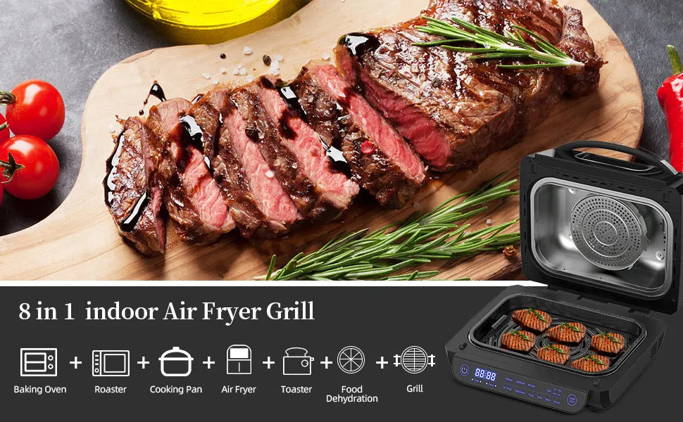 Grill Hot Air Fryer 8in1 Hot Air Fryer 6L Capacity Airfryer Electric Grill with Touch Control, Max 230°C 120-Minute Timer 1700W.