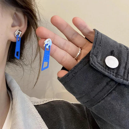 Personality Zipper Stud Earrings Fashion Jewelry For Women Unusual Earrings 2025 Geometry Ear Ring Pop Hip Hop Piercing Jewelry.