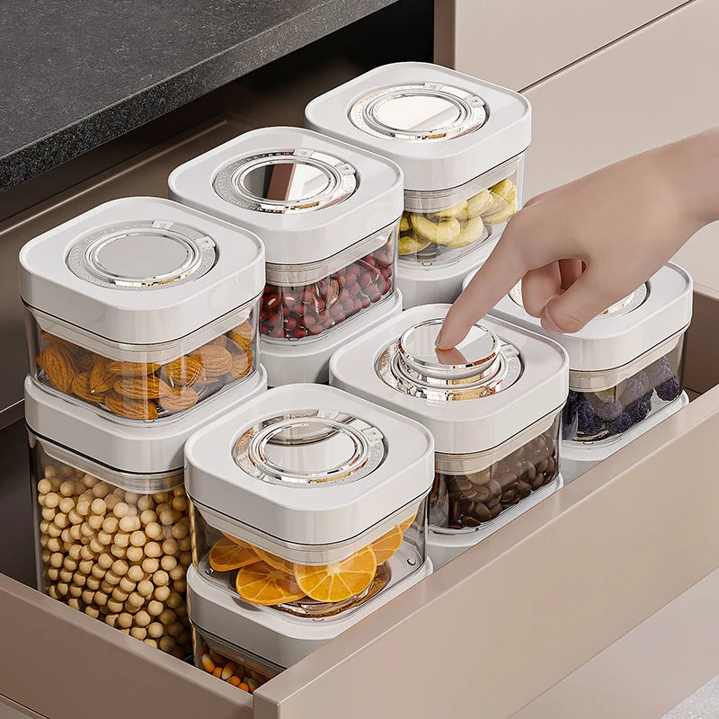 Airtight Food Storage Container with Pop Up Lid Plastic Clear Moisture-Proof Coffee Beans Cereals Jar Pantry Organizer Box.