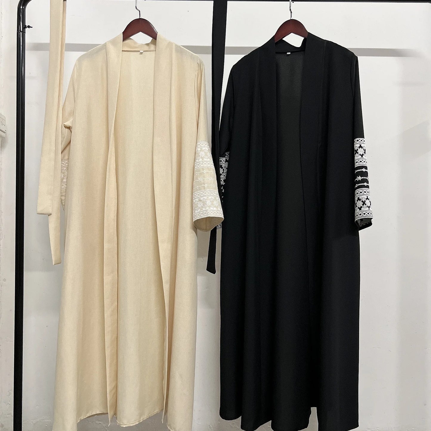 Ramadan Eid Black Open Kimono Abaya with Sashes Damen Dubai Islam Muslim Dress Kaftan Prayer Clothes Women Kebaya Robe Femme.