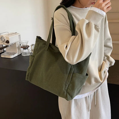 Women Corduroy Tote Bag Casual Multi Pocket Handbag Adjustable Strap Crossbody Sling Bag Zipper Shoulder Bag Fall Winter Bag.