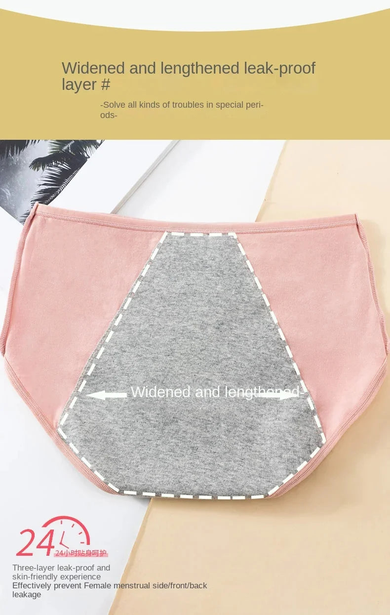 Cotton Menstrual Panties Leak Proof Breathable Cartoon cat Panties Woman Women Girls Physiological Pants Women's Intimates M-XL.