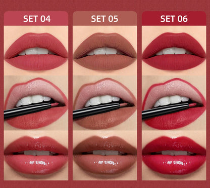 3pcs Matte Liquid Lipstick+Lip Liner Set Lip Glaze Makeup Nude Black Red Velvet Lip Gloss Long Lasting Lip Tint Cosmetics Kits.