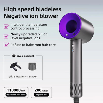Negative ion hair dryer with high speed and no blades High power silent and quick drying Portable, suitable for home annd travel