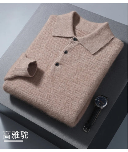 Men's 100% Mink Cashmere Large Size Sweaters Autumn Winter Solid POLO-neck Casual Knit Pullovers Men Long Sleeve Warm Jumper to