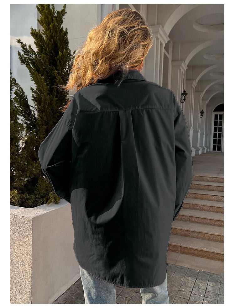 New Long Sleeve Ladies Tops Blouses Button Down Casual Shirt Women Turn-down Solid Collar Loose Blouse Women.