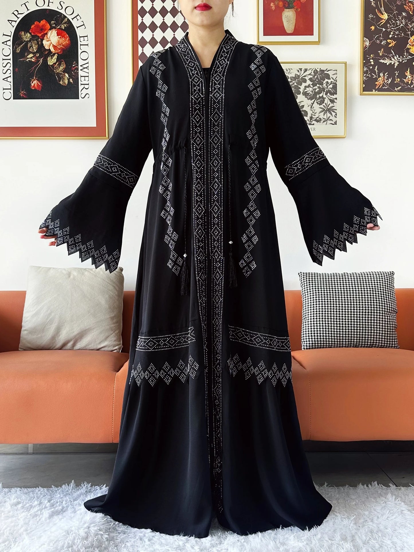 New Women Elegant Dress Chiffon Open Abaya with Zipper Muslim Women Dress Islamic Clothing Cardigan Abaya Women Muslim Dress
