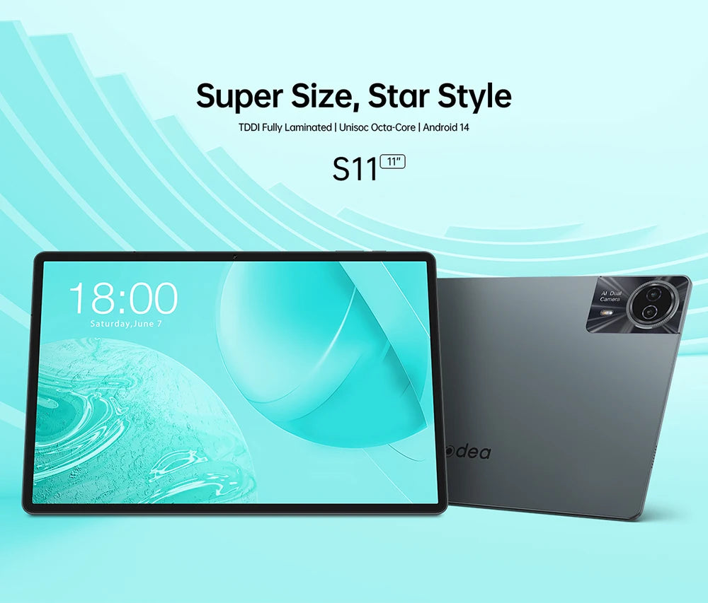 Odea S11 Tablet Android 14 Max 16GB RAM 256GB ROM T606 8-core 11 inch TDDI Tablets 4G VoLTE GPS 8000mAh Widevine L1 Type-C.