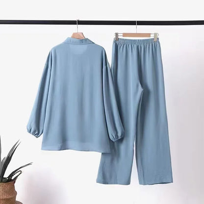 Frauen Casual Muslimischen Anzug Solide Abaya Eid Ramadan Langarm Bluse + Hosen 2-teiliges Set Dubai Türkei Kaftan Frauen islamische Kleidung