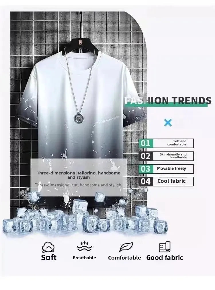 Cool Ice Silk Short Sleeve And Shorts Sports Set for Men Summer 2025 New Style Trendy Teenagers Casual Fashion Outfit.