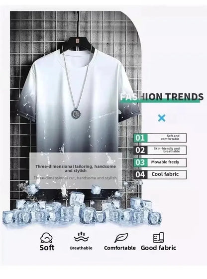 Cool Ice Silk Short Sleeve And Shorts Sports Set for Men Summer 2025 New Style Trendy Teenagers Casual Fashion Outfit.