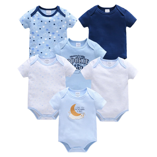 Kavkas 3-teiliger Baby-Body für Jungen und Mädchen, 0–12 Monate, kurzärmelig, Sommer-Baumwollkleidung, Cartoon-Druck, Säuglingskleidung
