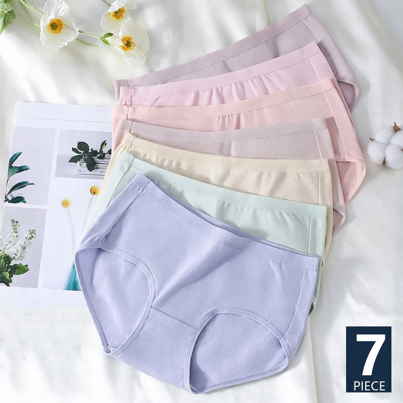 7Pcs Cotton Women's Panties Breathable Underwear Seamless Girls Briefs Solid Panty Soft Underpants Sexy Low-Rise Female Lingerie.