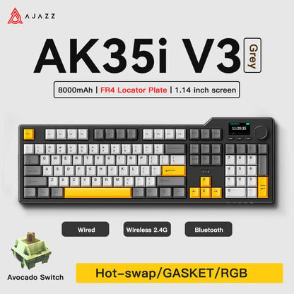 NEW Ajazz AK35I V3 MAX Tri-mode Wired Bluetooth Wireless Gaming Keyboard Gasket Full Key Hot Swap 104 Keys Customized Keyboard.