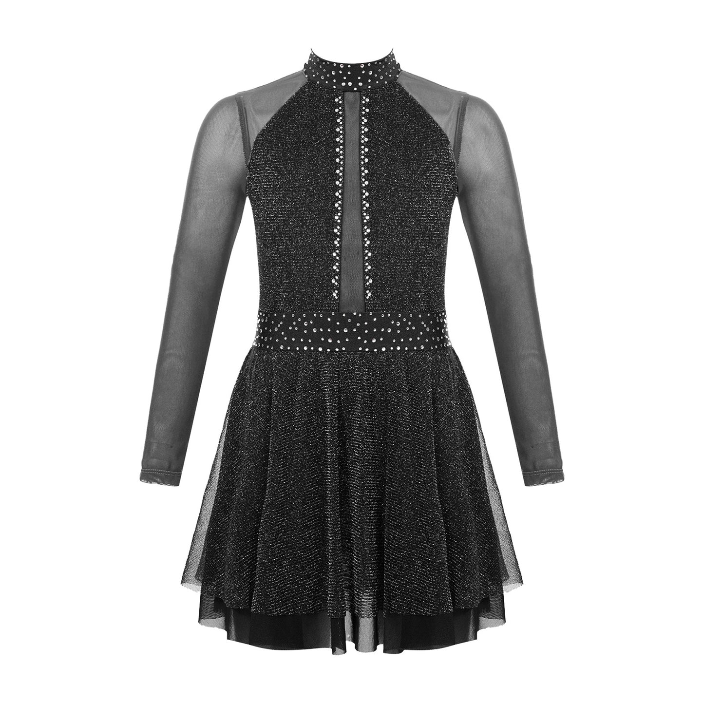 Kinder Mädchen Eiskunstlauf Kostüm Ballett lyrische Tanz gymnastik Trikot Kleid Langarm glänzend Mesh Performance Dance wear.