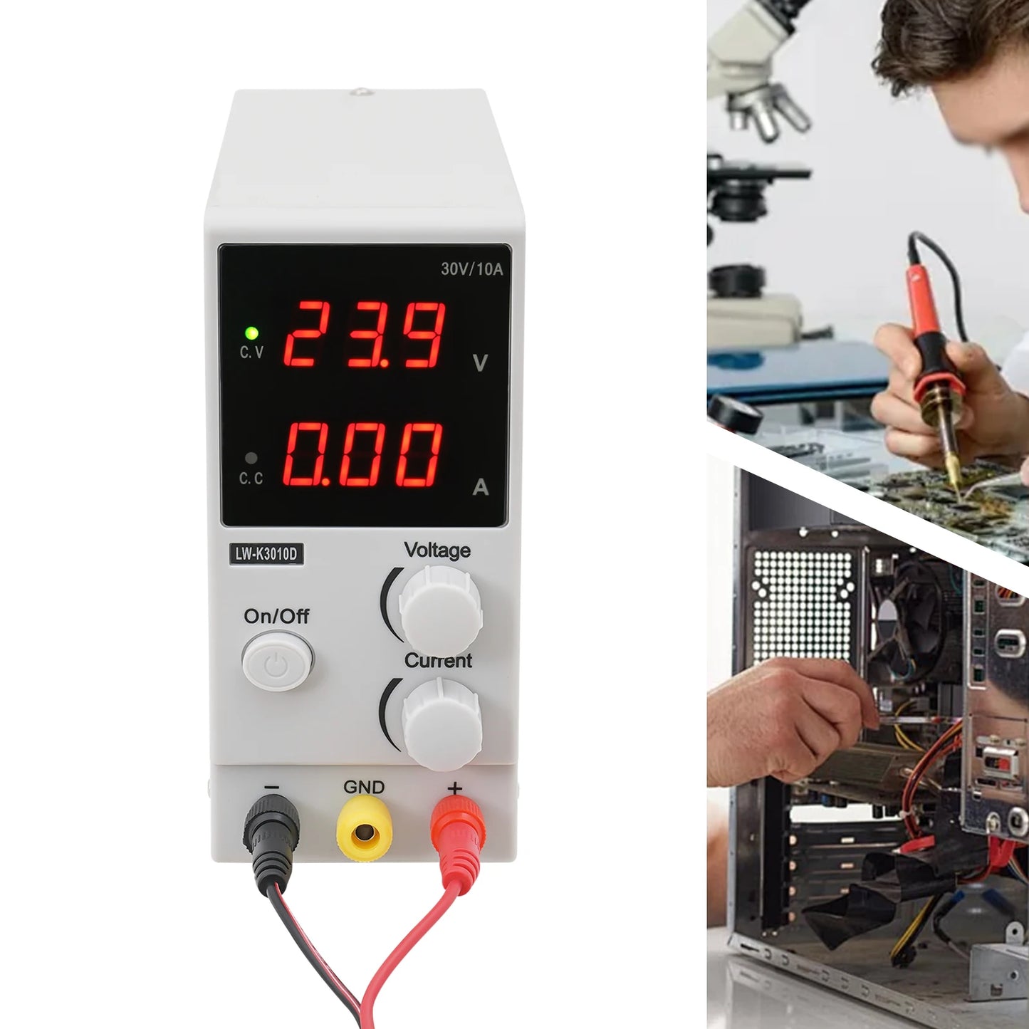 DC Power Supply Silver Corded Electric AC 220V 0–30V 0–10A Regulated Power Supply Laboratory Power Supply for Battery Charging.