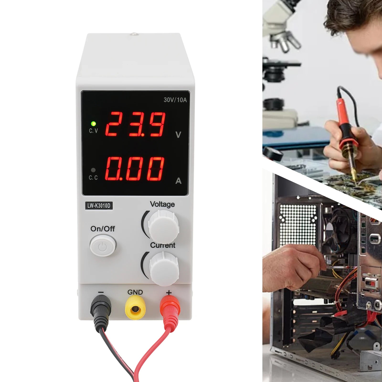 DC Power Supply Silver Corded Electric AC 220V 0–30V 0–10A Regulated Power Supply Laboratory Power Supply for Battery Charging.