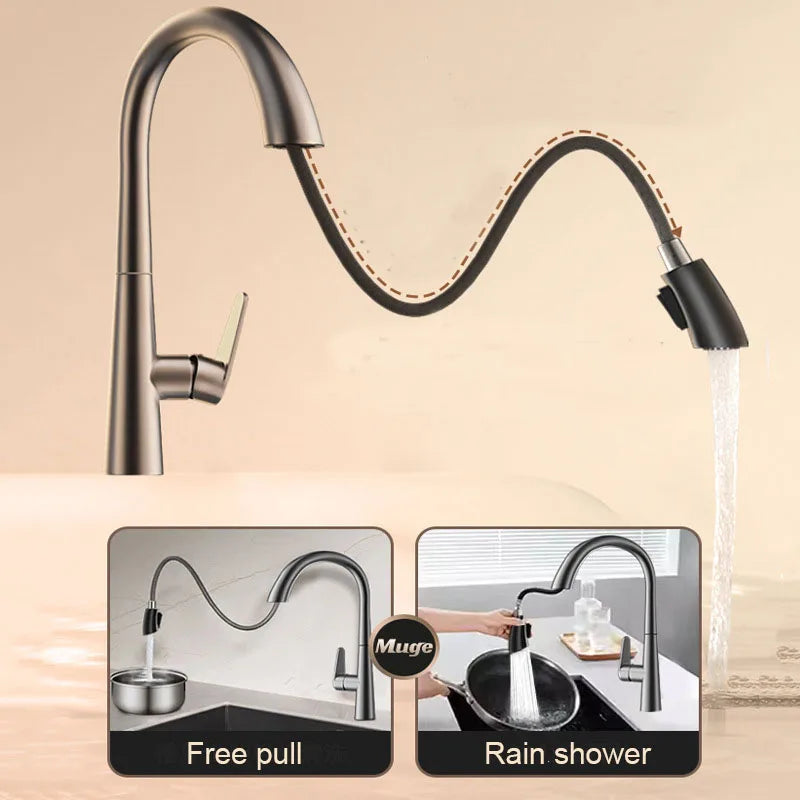 Pull Down Kitchen Faucet Hidden spray head Dual Modes Nozzle Hot Cold Water Mixer Crane Tap Brass Kitchen Sink Faucets