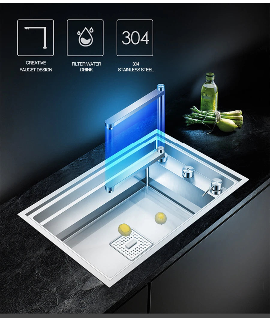 ASRAS New kitchen Sink Double Cover hidden Single Large Size 304 Stainless Steel 4mm Thickness Handmade Brushed kitchen Sink