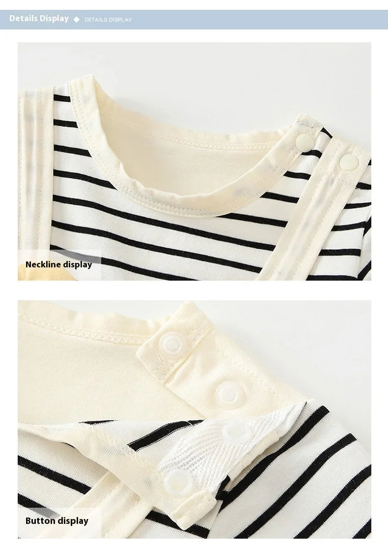 Sommer Baby Overall Cartoon Winnie the Pooh Bequeme Strampler für 0-2 Jahre alte Jungen Mädchen Streifen Kurzarm Bodys.