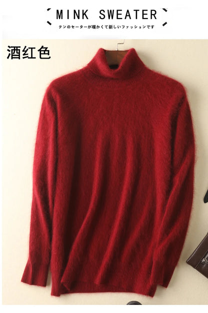 Men's 100% pure Mink Knitted Sweater Turtleneck Large Size Casual Pullover Autumn Winter New Base Shirt Men Warm High Lapels Top