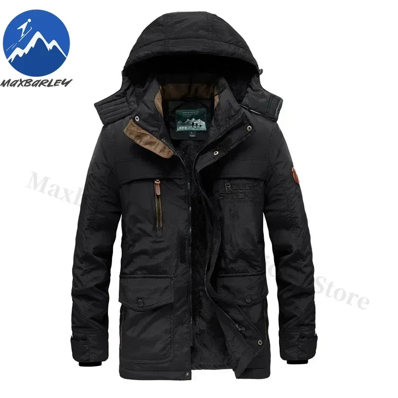 Winter Fleece Long Jacket Men Casual Thicken Warm Cotton Padded Jackets Man Fashion Hooded Outdoor Windproof Parkas Snow Coat