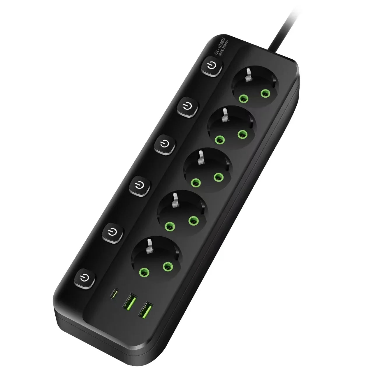 EU-Stecker-Steckdosenleiste, 2/3/4/5 Positionen, unabhängige Steuersteckdose mit 2 USB-Anschlüssen, 1 Typ-C-Anschlüsse, 2 m Verlängerungskabel, Steckdosen