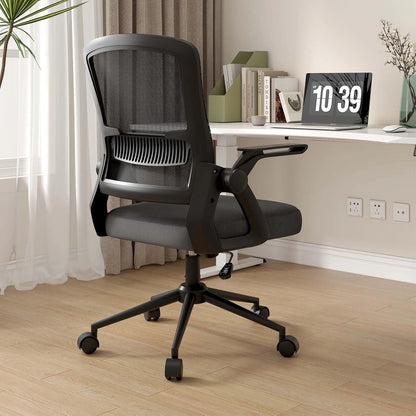 Office Chair Ergonomic Mesh Flip-Up Arms Gaming Chair with Mid Back Cushion Lumbar Support for Home Bedroom Working
