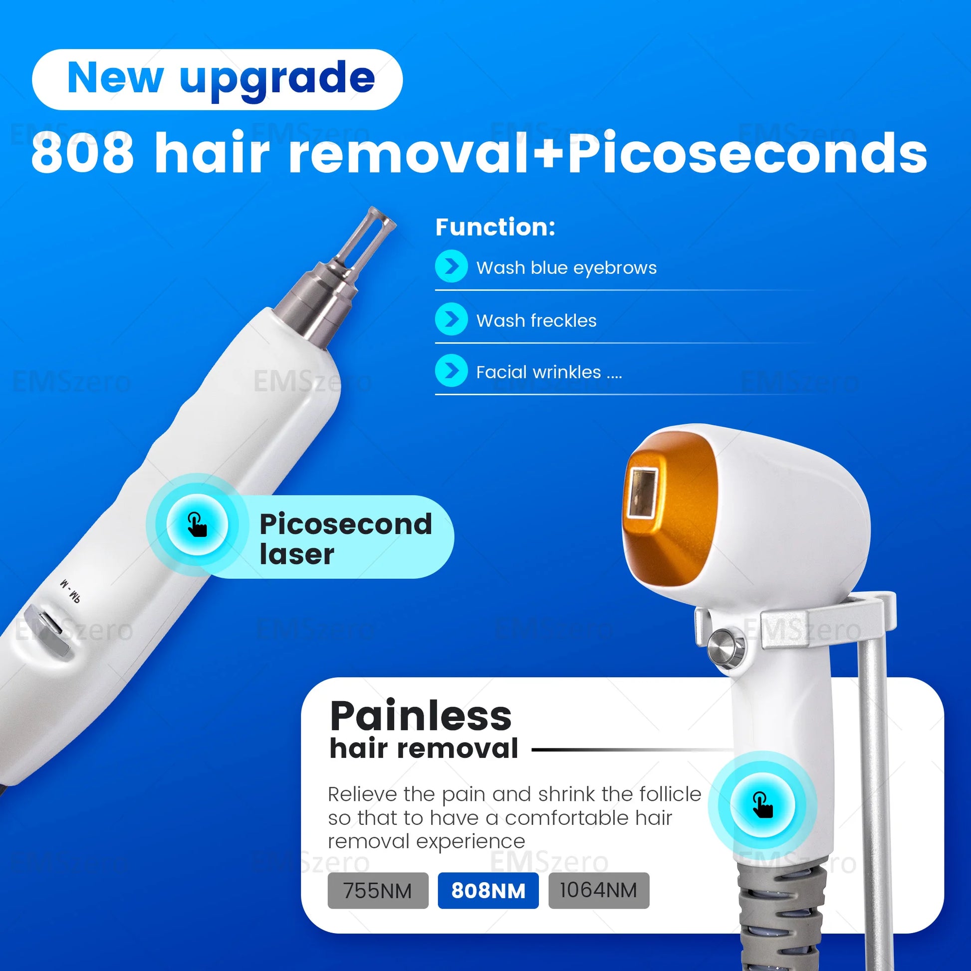3000W Diode Laser Freezing Point Painless Hair Removal Picosecond Laser 532/1220/1064/755 Tattoo Removal Two In One Machine.