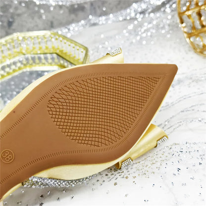 New Arrival Elegant African Party High-heeled Shoes Chain Decoration Trendy Women's Sandals Nigerian Women Wedding Pumps